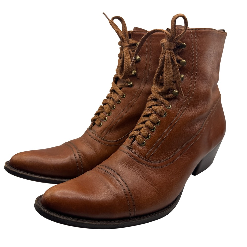 Ralph Lauren Brown Leather Lace Up Ankle Boots Victorian Cap Toe RLN1261 10B